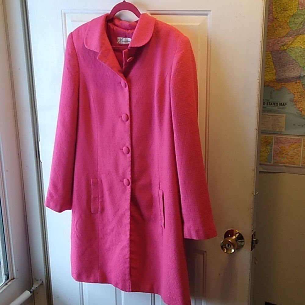 Dress Barn Women's soft Pink Dress Coat Front Pockets Buttons Cottagecore